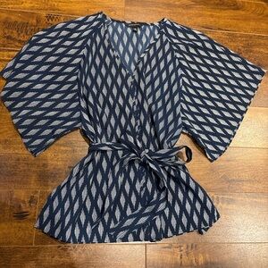 Banana Republic Navy and White Diamond Blouse